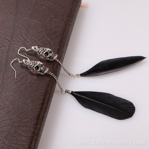 Skull Charm Feather Earrings Long Chain Designer Earrings